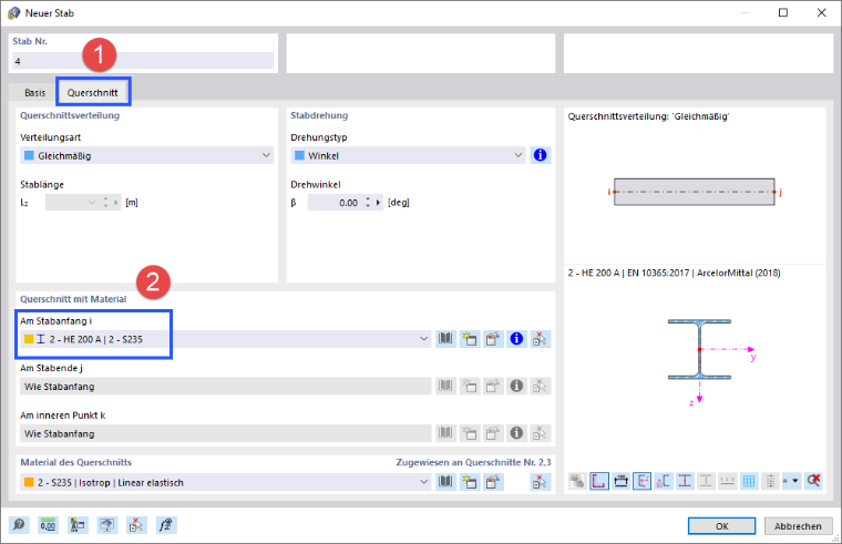 Dialog 'Neuer Stab'