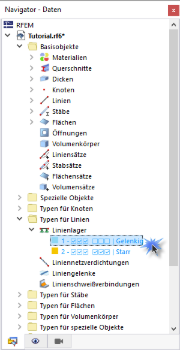 Navigator mit vordefinierten Linienlagertypen