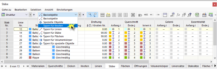 Tabelle der 'Struktur'-Objekte ändern