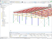 Dieses Bild zeigt ein Stahlhallenmodell mit kaltgeformten Stahlprofilen, bemessen in RFEM 6.