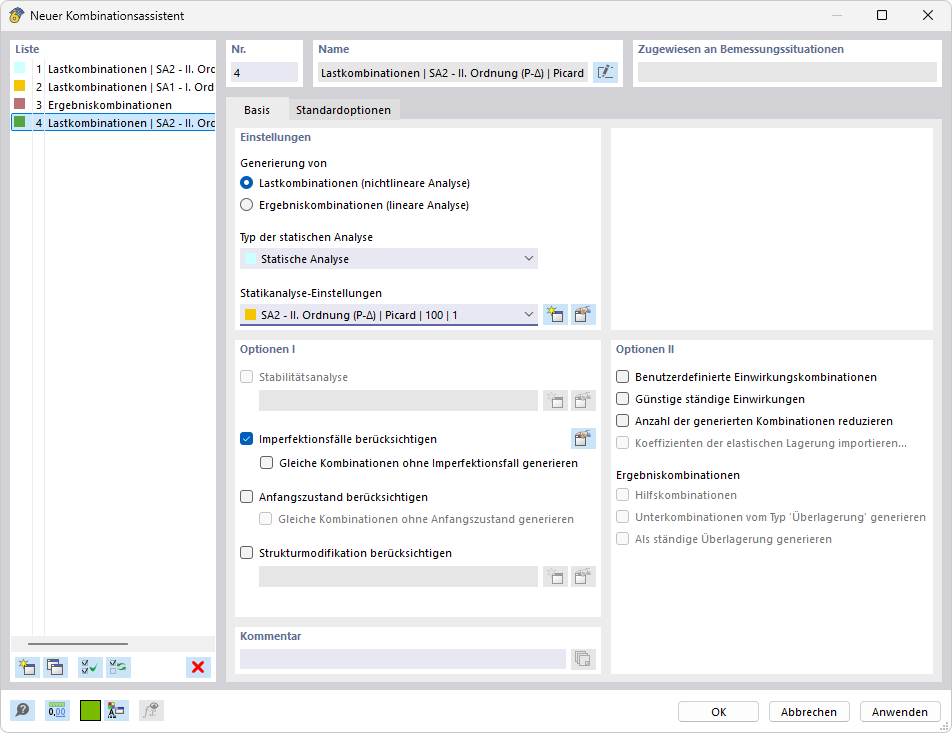 Dialog 'Neuer Kombinationsassistent'