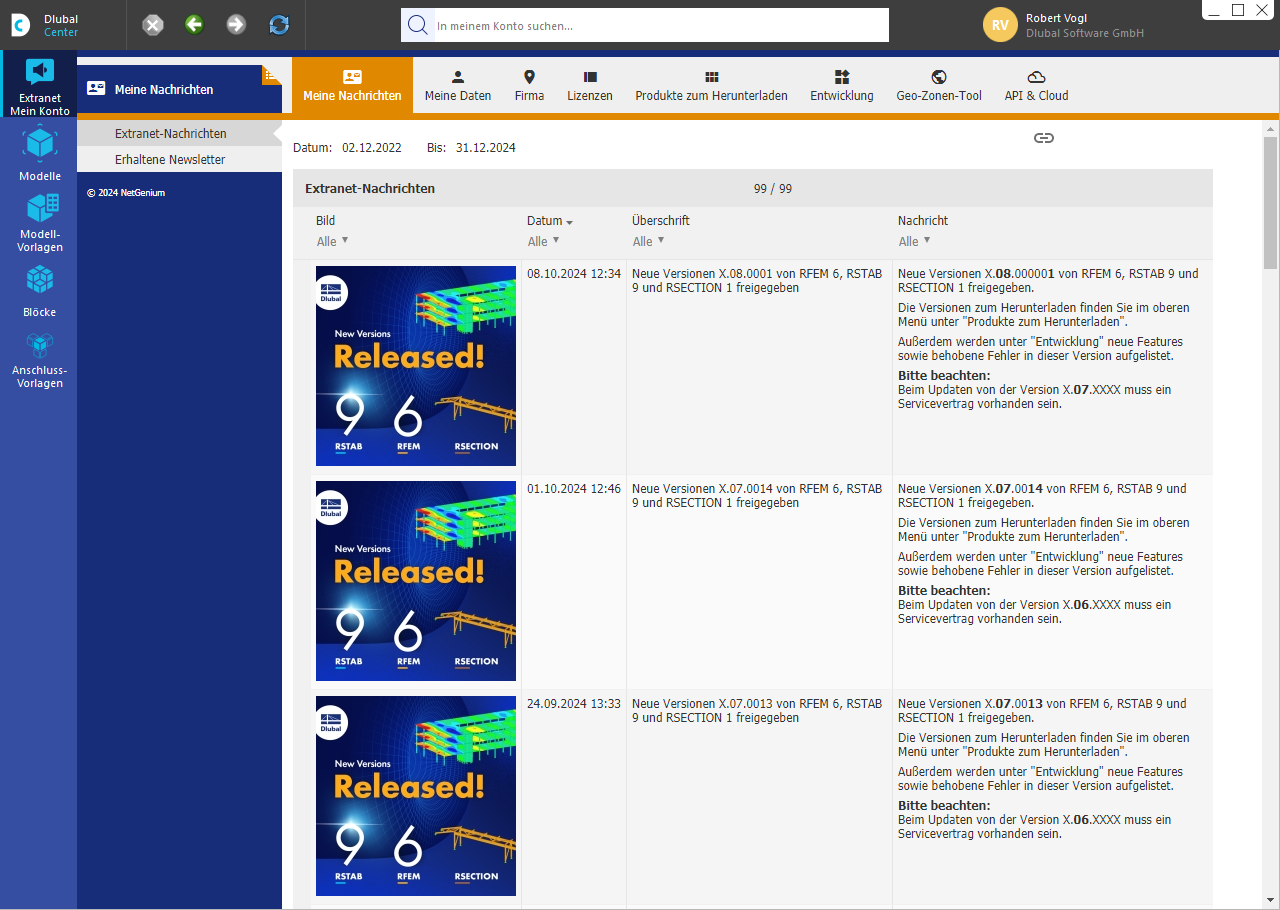 'Extranet | Mein Konto' im Dlubal Center
