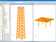 Turmmodell (links) und Kanzel (rechts) in RFEM (© ingwh)