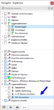Lagerreaktionen mit Vorzeichen darstellen