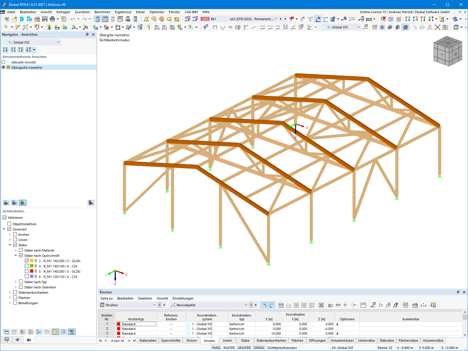 RFEM GUI zeigt Hallenmodell | Einfache Erstellung von Ansichten und Sichtbarkeiten