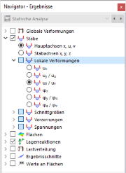 Lokale Stabverformungen im Navigator auswählen