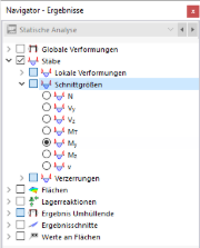 Stabschnittgrößen im Navigator auswählen