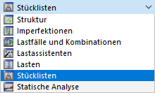 Kategorie 'Stücklisten' auswählen