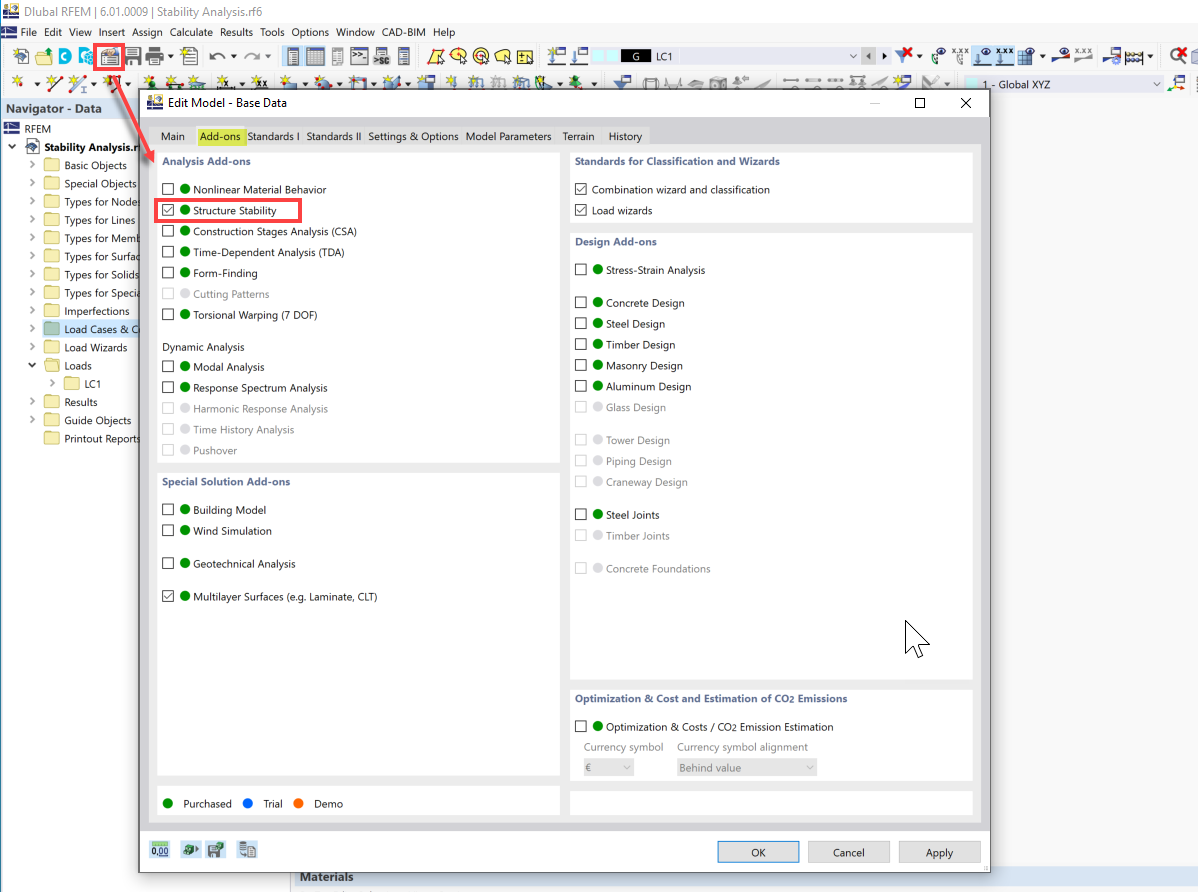 FAQ 005140 | Wie führe ich eine Stabilitätsanalyse durch, um den Verzweigungslastfaktor in RFEM 6 anzuzeigen?