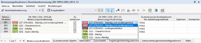 Zuordnung des Bemessungssituationstyps für die Aluminiumbemessung nach EN 1999