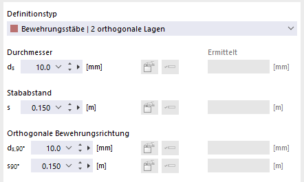 Definitionstyp | Bewehrungsstäbe - 2 orthogonale Lagen
