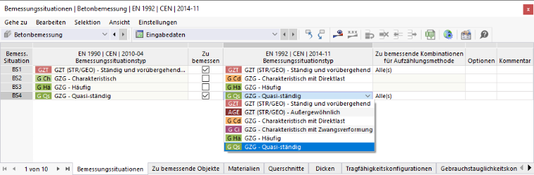 Bemessungssituationstyp zuweisen