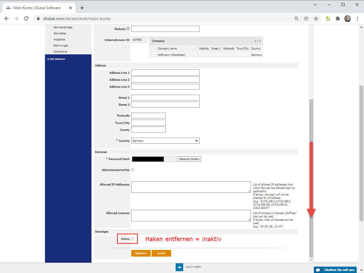FAQ 005174 | Wie kann ich im Extranet einen Benutzer inaktiv setzen?
