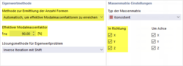 Effektiven Modalmassenfaktor festlegen
