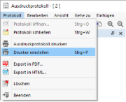Druckereinstellungen im Ausdruckprotokoll-Menü aufrufen