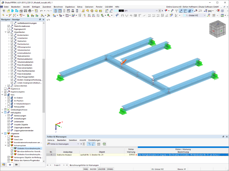 FAQ 005191 | Mein Modell in RFEM 6 ist instabil. Wie kann ich dies korrigieren?