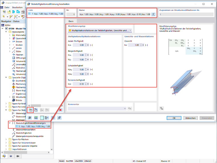 FAQ 005201 | Wie können in RFEM 6 und RSTAB 9 die Steifigkeiten von bestimmten Stäben mittels Faktor modifiziert werden?