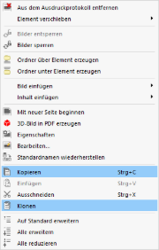 Kontextmenü-Optionen zum Kopieren oder Klonen