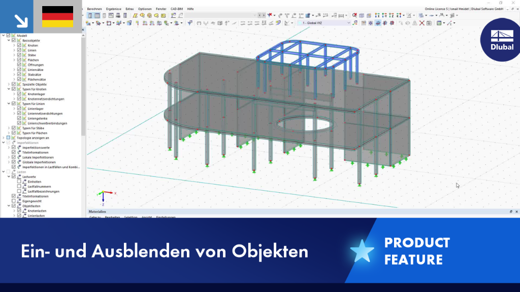 Visualisierung der Funktion zum Ein- und Ausblenden von Objekten in einem digitalen Modell.