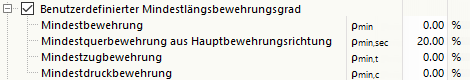 Benutzerdefinierter Mindestlängsbewehrungsgrad