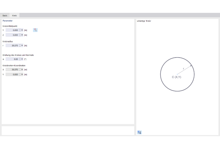 Dialog 'Neue Linie', Register 'Kreis'