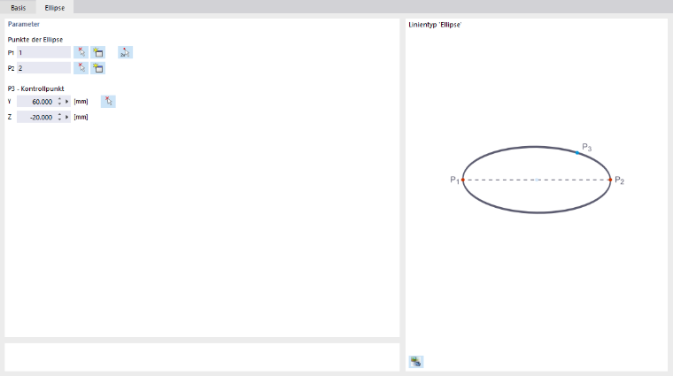 Dialog 'Neue Linie', Register 'Ellipse'