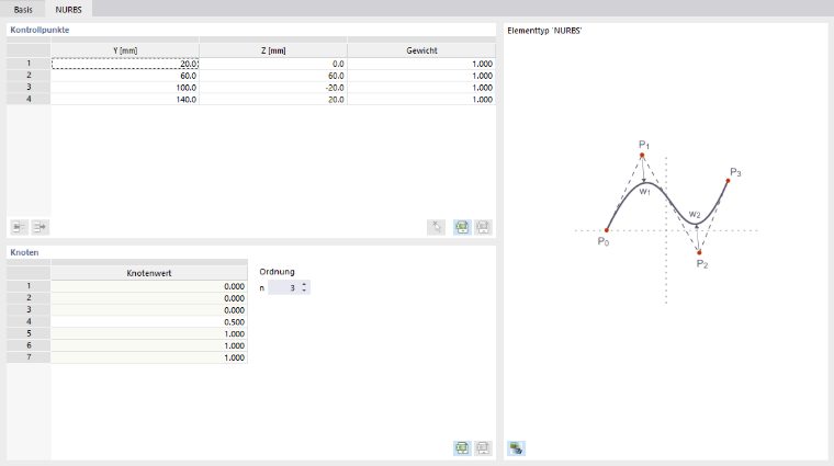 Dialog 'Neues Element', Register 'NURBS'