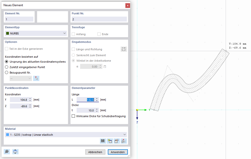 NURBS-Element grafisch setzen