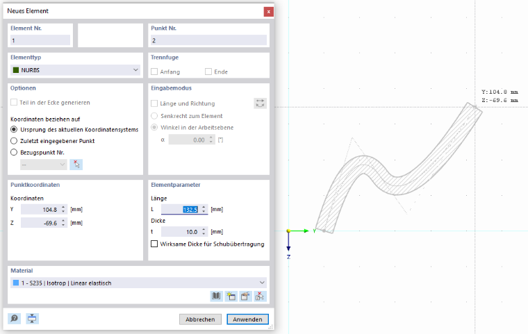 NURBS-Element grafisch setzen
