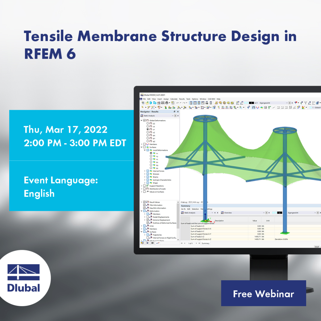 Bemessung von Membran- und Seilnetzstrukturen in RFEM 6