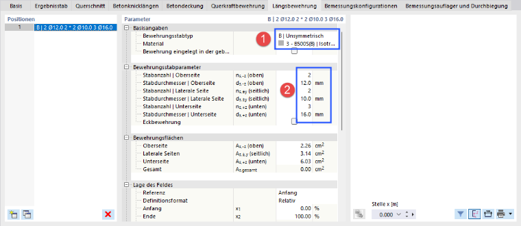 Definition der Längsbewehrung