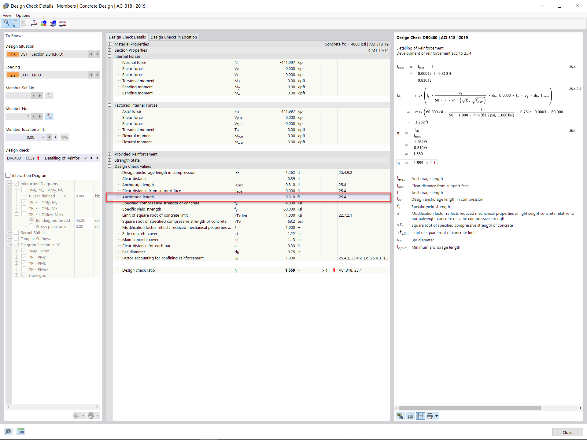 KB 001733 | Bemessung von Stahlbetonstützen nach ACI 318-19 in RFEM 6