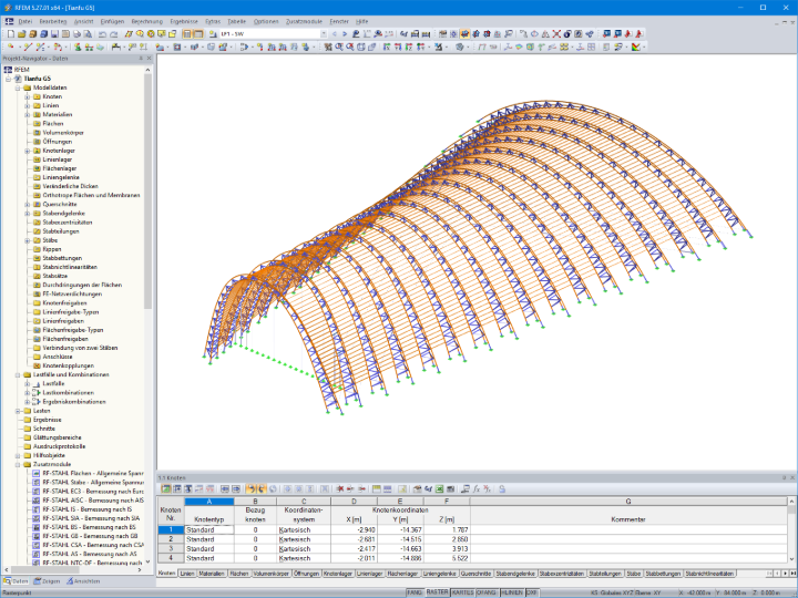 3D-Modell einer Rundbogenhalle in RFEM (© StructureCraft)