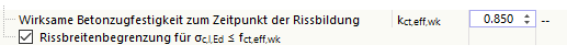 Wirksame Betonzugfestigkeit für Rissbreitenberechnung vorgeben