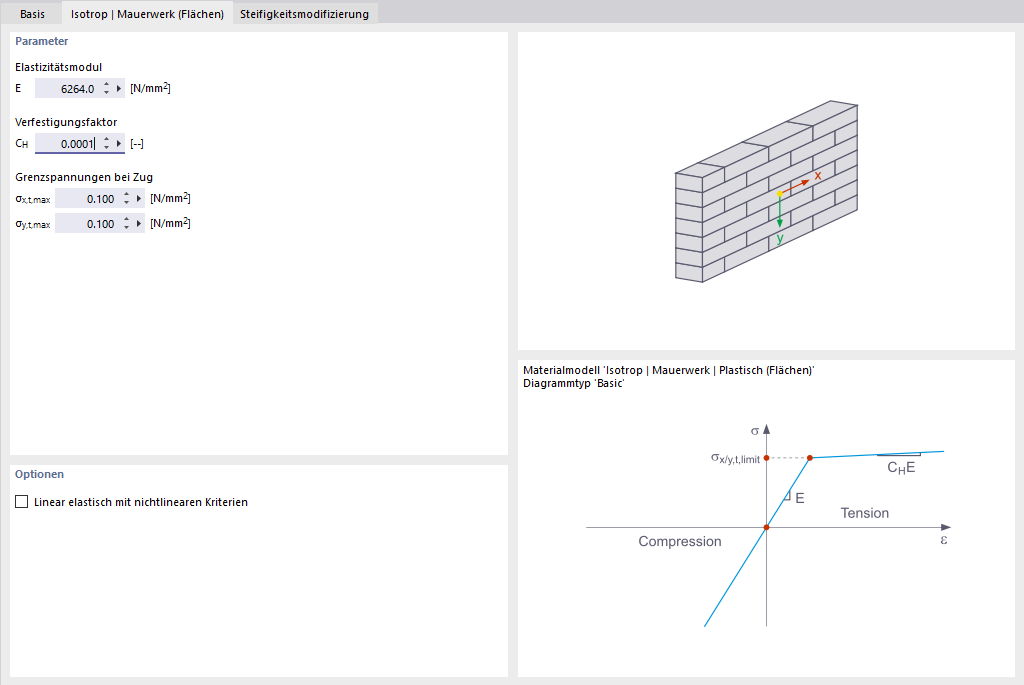Eingabeoption Materialmodell