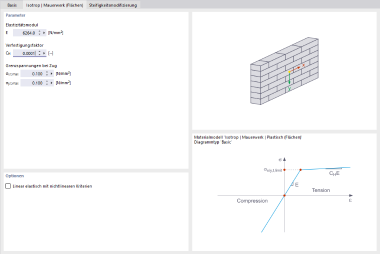 Eingabeoption Materialmodell