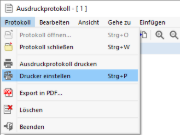 Druckereinstellungen im Ausdruckprotokoll-Menü aufrufen