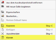 Kontextmenü-Optionen zum Kopieren oder Klonen