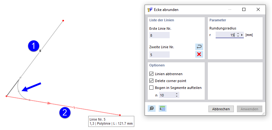 Dialog 'Ecke abrunden'