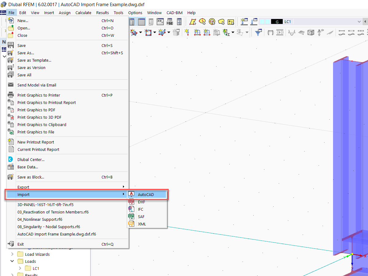 FAQ 005272 | Wie kann ich mein AutoCAD-Modell in RFEM 6 importieren und die Querschnitts- und Materialinformationen übernehmen lassen?