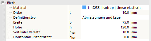 Stirnplatteneinstellung - Definitionstyp Abmessungen und Lage