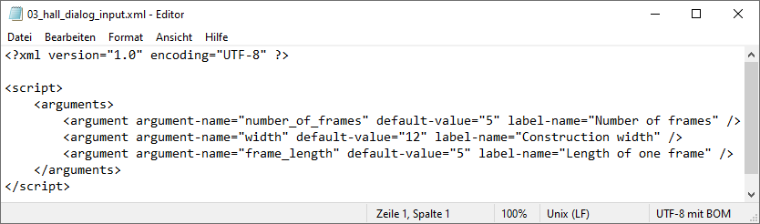 XML-Skript der Eingabemaske