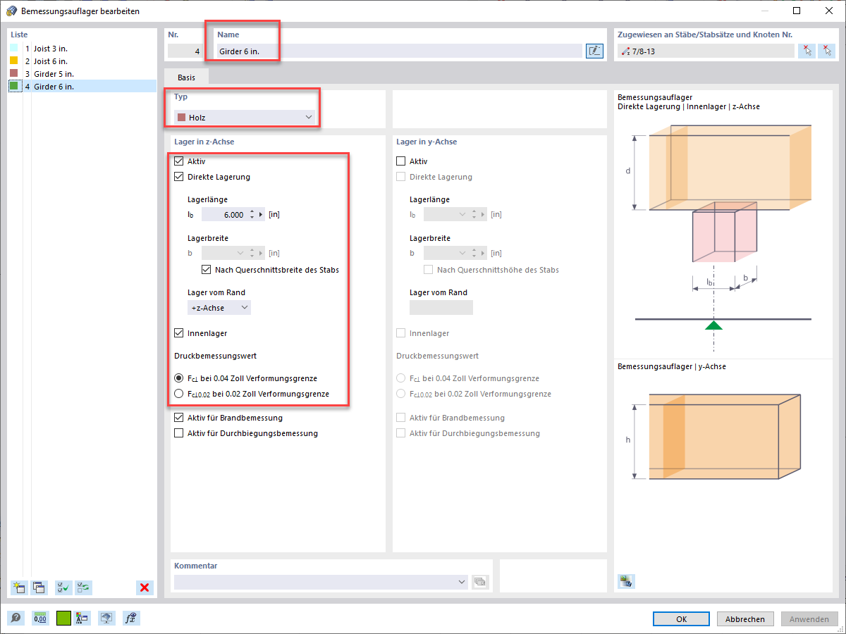 Auflagerdefinition in der Holzbemessung | NDS