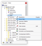 Kontextmenü für 'Stäbe'