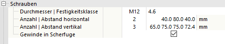 Schraubeneinstellungen