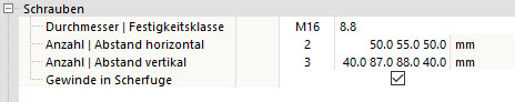 Schraubeneinstellungen