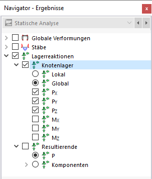 Knotenlagerergebnisse im Navigator auswählen
