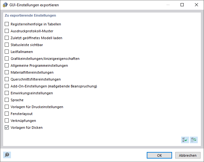 GUI-Einstellungen exportieren (Dicken)