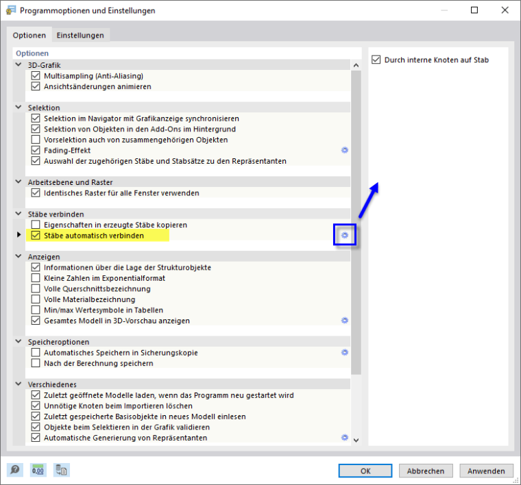 Dialog 'Programmoptionen und Einstellungen'
