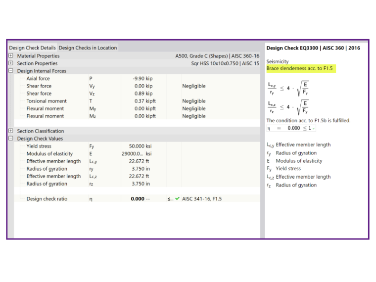 KB 001775 | Bemessung von ausgesteiften Rahmen nach AISC 341-16 in RFEM 6